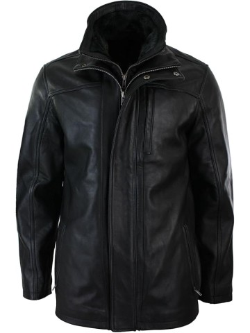 Mens 3/4 Real Leather Safari Jacket Overcoat Removable Double Zip Black Brown