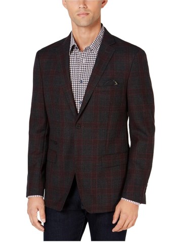 Tallia Mens Plaid Two Button Blazer Jacket, Red, 60 Regular