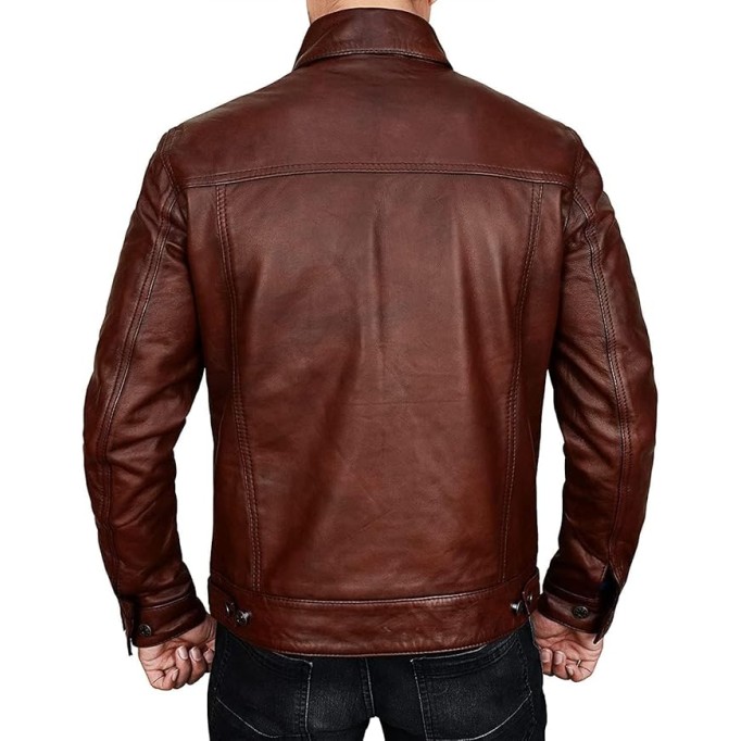 Leather Trucker Jacket Men - Real Lambskin Shirt Style Vintage Fashion Mens Leather Jacket