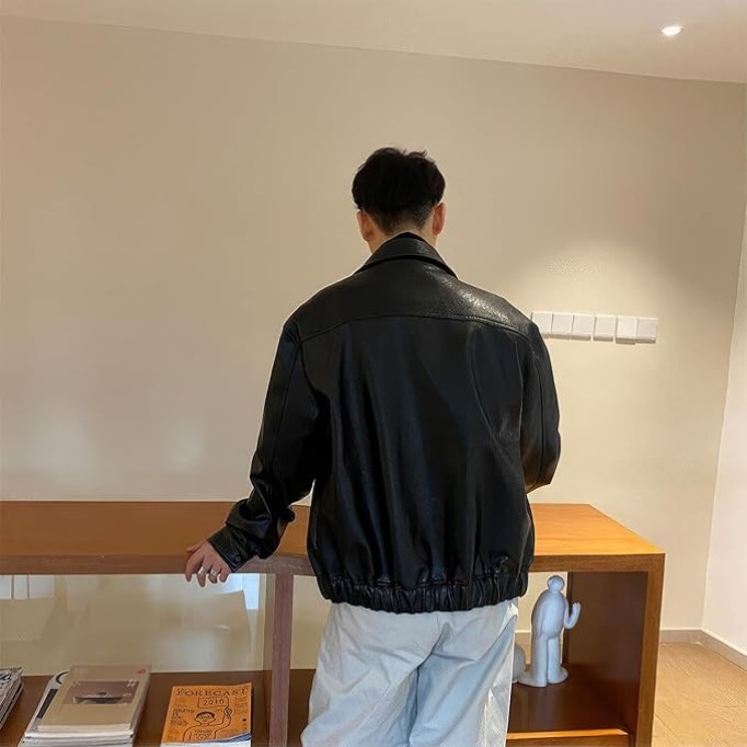 Men's Bomber Genuine Sheepskin Oversized Leather Jacket Classic Shirt Collar Loose Casual Winter Cool Designer Lightweight