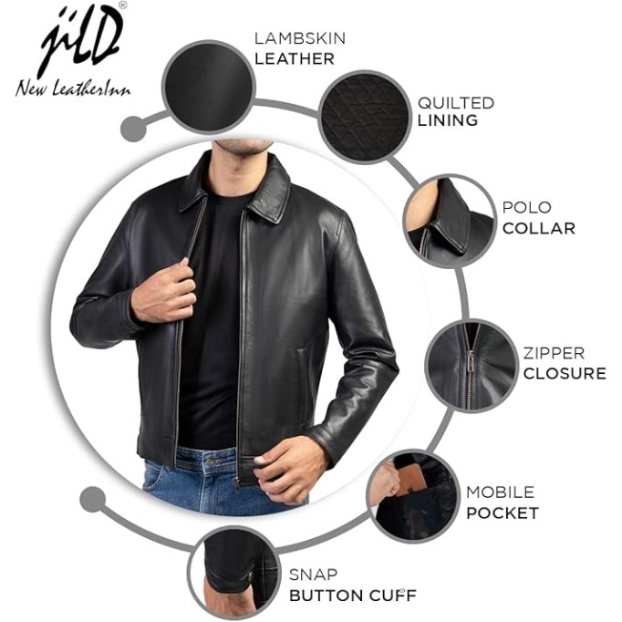 Polo Collar Premium Leather Jacket Men - Old School Classic Style Everyday Wear Real Lambskin Mens Leather Jacket