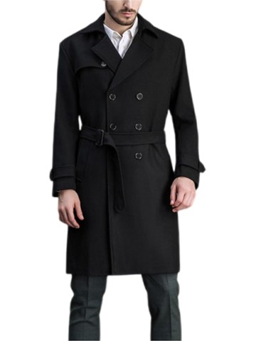 Men's Long Wool Coat Oversized Double Breasted Trench Pea Coat Winter Wool Overcoat M-9XL