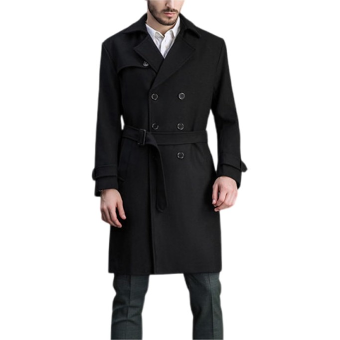 Men's Long Wool Coat Oversized Double Breasted Trench Pea Coat Winter Wool Overcoat M-9XL