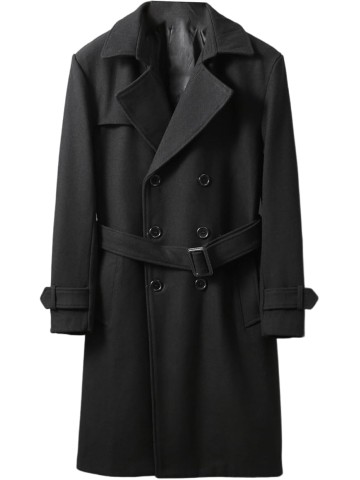 Men's Long Wool Coat Oversized Double Breasted Trench Pea Coat Winter Wool Overcoat M-9XL