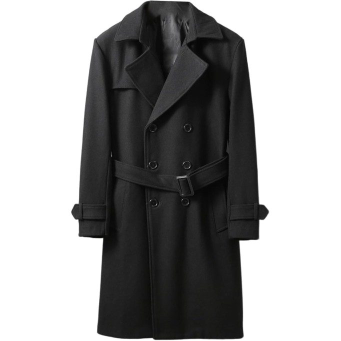 Men's Long Wool Coat Oversized Double Breasted Trench Pea Coat Winter Wool Overcoat M-9XL