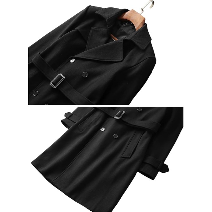 Men's Long Wool Coat Oversized Double Breasted Trench Pea Coat Winter Wool Overcoat M-9XL