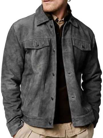 Premium Vintage Trucker Suede Leather Jacket Men Genuine Lambskin Men Leather Jackets Shirt Collar Jackets For Mens