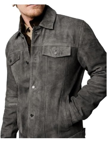 Premium Vintage Trucker Suede Leather Jacket Men Genuine Lambskin Men Leather Jackets Shirt Collar Jackets For Mens