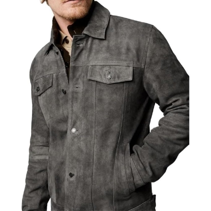 Premium Vintage Trucker Suede Leather Jacket Men Genuine Lambskin Men Leather Jackets Shirt Collar Jackets For Mens