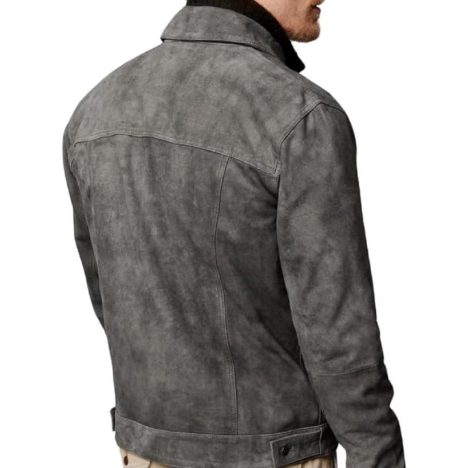 Premium Vintage Trucker Suede Leather Jacket Men Genuine Lambskin Men Leather Jackets Shirt Collar Jackets For Mens
