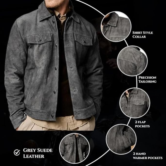 Premium Vintage Trucker Suede Leather Jacket Men Genuine Lambskin Men Leather Jackets Shirt Collar Jackets For Mens