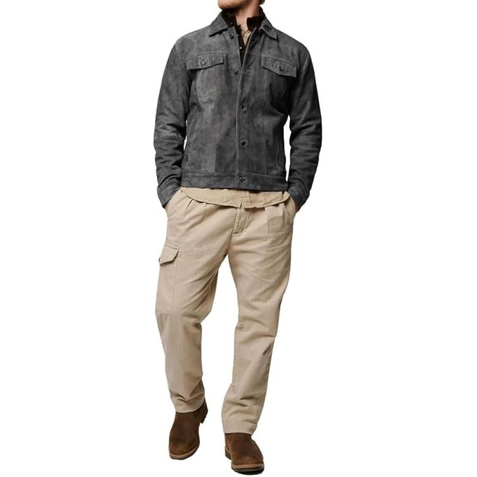 Premium Vintage Trucker Suede Leather Jacket Men Genuine Lambskin Men Leather Jackets Shirt Collar Jackets For Mens