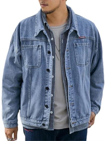 Plus Size Autumn Black Blue Men Loose Streetwear Casual Jeans Coats Oversize Denim Jacket
