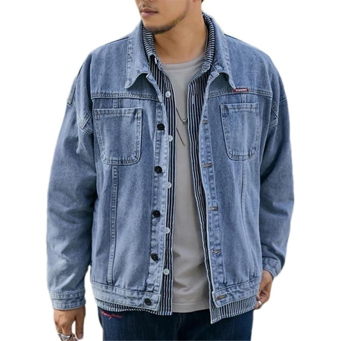 Plus Size Autumn Black Blue Men Loose Streetwear Casual Jeans Coats Oversize Denim Jacket
