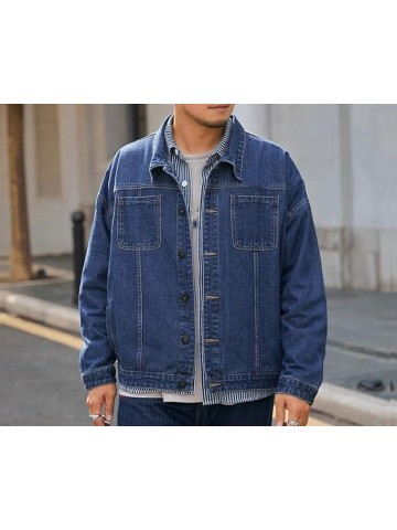 Plus Size Autumn Black Blue Men Loose Streetwear Casual Jeans Coats Oversize Denim Jacket