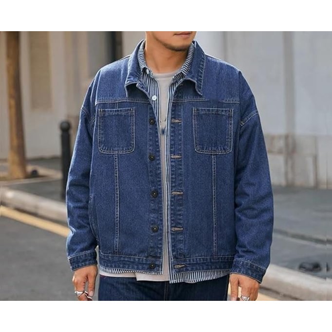 Plus Size Autumn Black Blue Men Loose Streetwear Casual Jeans Coats Oversize Denim Jacket