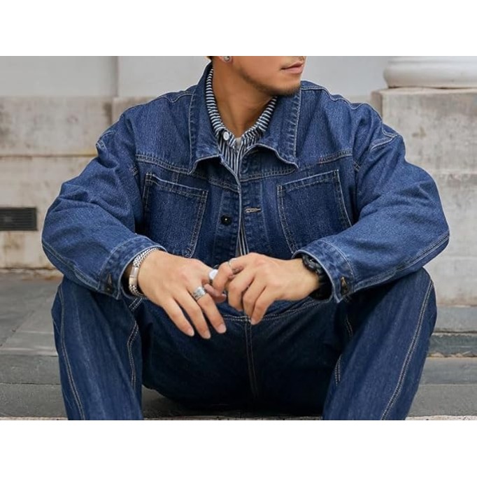 Plus Size Autumn Black Blue Men Loose Streetwear Casual Jeans Coats Oversize Denim Jacket