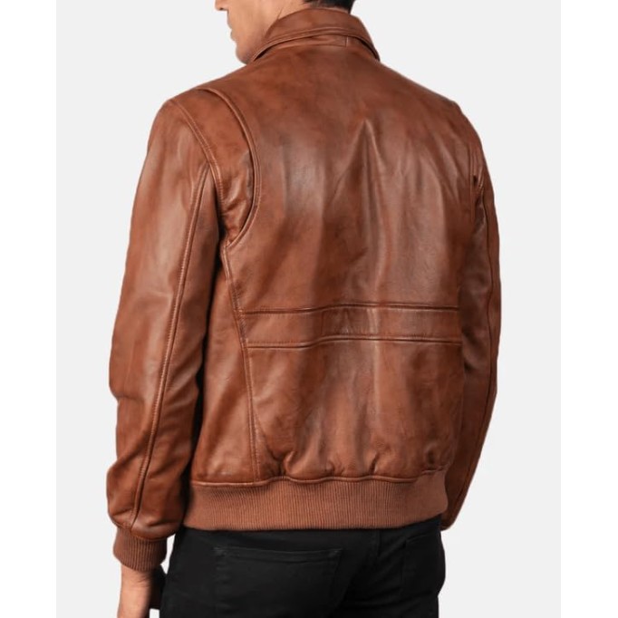 Men's Classic A2 Aviator WWII Flying Tiger Leather Jacket - Pilot Bomber Leather Jacket With Shirt Collar For Men