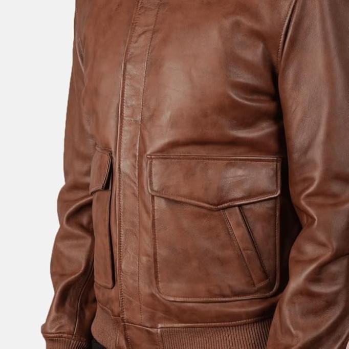 Men's Classic A2 Aviator WWII Flying Tiger Leather Jacket - Pilot Bomber Leather Jacket With Shirt Collar For Men