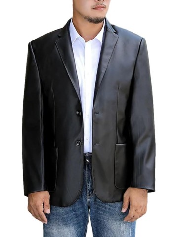 Men's Oversized Leather Blazer Dress Black PU Business Casual Jacket Fashion Loose Spring Autumn Coats