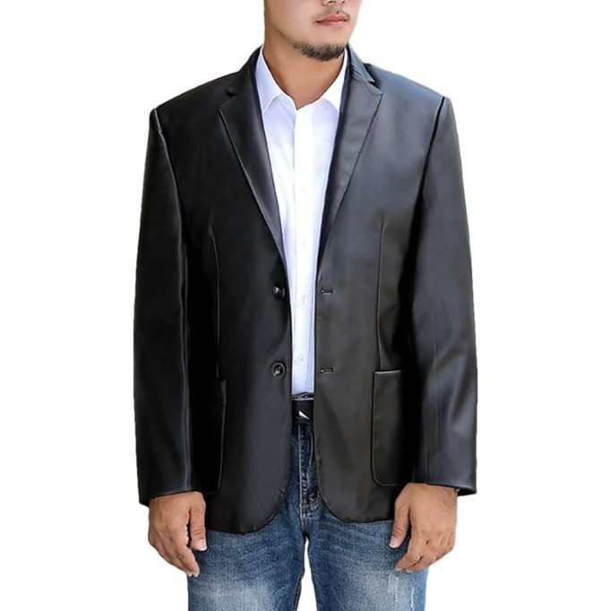 Men's Oversized Leather Blazer Dress Black PU Business Casual Jacket Fashion Loose Spring Autumn Coats