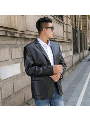 Men's Oversized Leather Blazer Dress Black PU Business Casual Jacket Fashion Loose Spring Autumn Coats