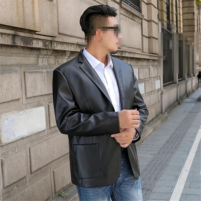 Men's Oversized Leather Blazer Dress Black PU Business Casual Jacket Fashion Loose Spring Autumn Coats