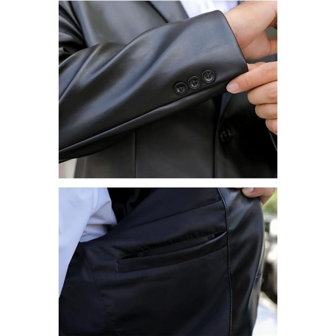 Men's Oversized Leather Blazer Dress Black PU Business Casual Jacket Fashion Loose Spring Autumn Coats