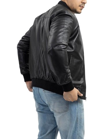 Varsity Style Leather Bomber Jacket Men - Genuine Lambskin Men's Casual Fashion Classic MA-1 Leather Jacket