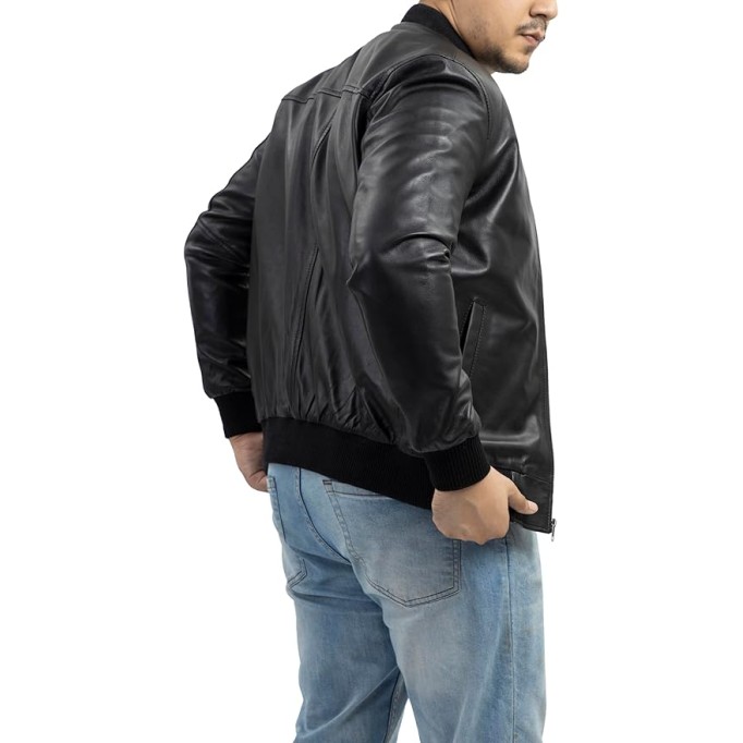 Varsity Style Leather Bomber Jacket Men - Genuine Lambskin Men's Casual Fashion Classic MA-1 Leather Jacket