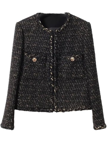 Women Black Tweed Jacket Spring/Autumn Jacket Business Ladies One Piece Classic Coat