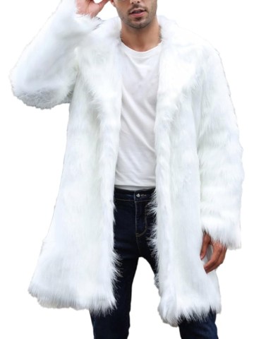 2024 New Men's Luxury Faux Fur Coat Winter Fashion Fluffy Parka Jacket Long Thicken Soft Warm Open Front Outwear