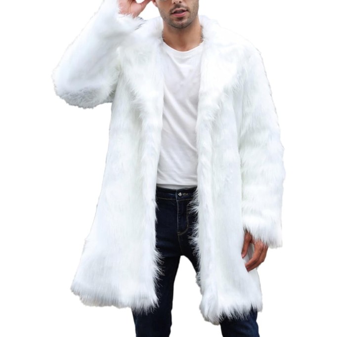 2024 New Men's Luxury Faux Fur Coat Winter Fashion Fluffy Parka Jacket Long Thicken Soft Warm Open Front Outwear