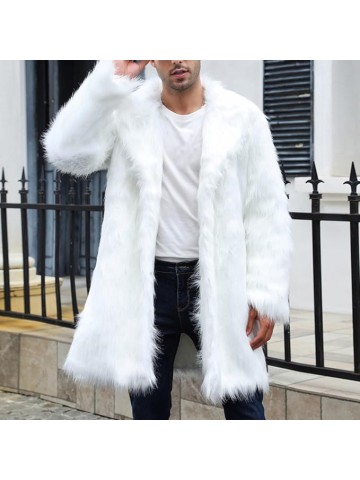 2024 New Men's Luxury Faux Fur Coat Winter Fashion Fluffy Parka Jacket Long Thicken Soft Warm Open Front Outwear