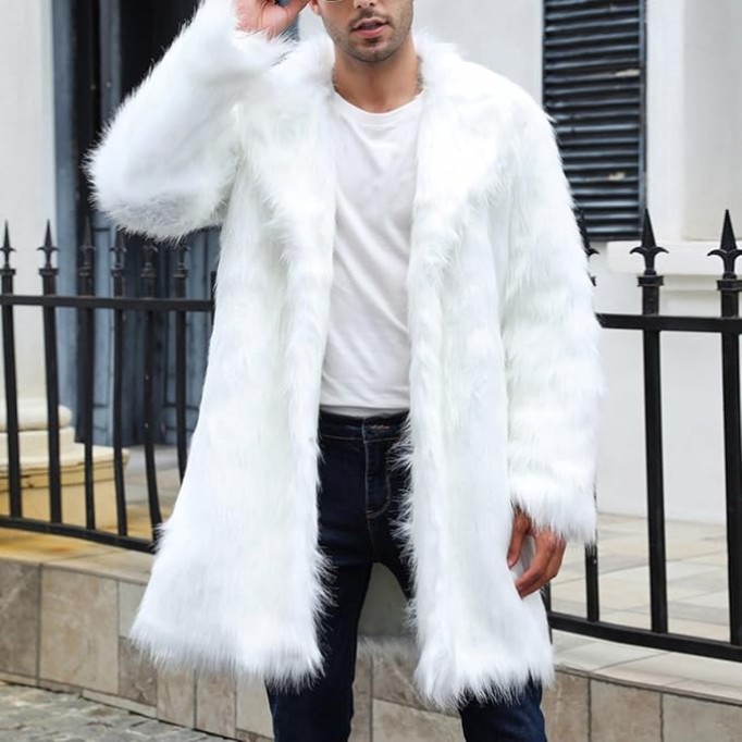 2024 New Men's Luxury Faux Fur Coat Winter Fashion Fluffy Parka Jacket Long Thicken Soft Warm Open Front Outwear