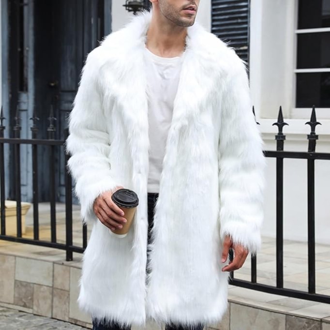 2024 New Men's Luxury Faux Fur Coat Winter Fashion Fluffy Parka Jacket Long Thicken Soft Warm Open Front Outwear
