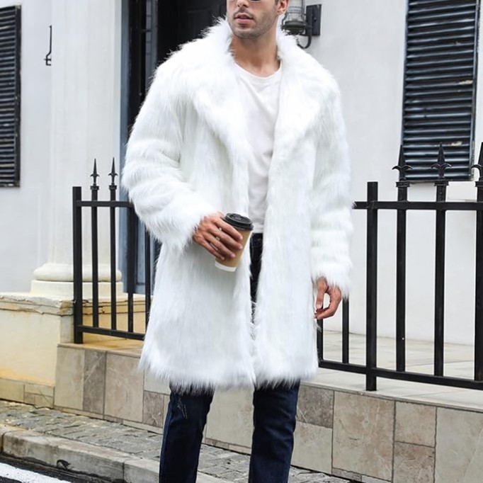 2024 New Men's Luxury Faux Fur Coat Winter Fashion Fluffy Parka Jacket Long Thicken Soft Warm Open Front Outwear