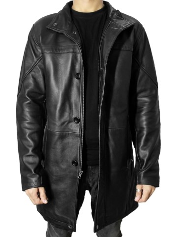 Leather Car Coat For Men 3/4 Length Mens Leather Trench Coat - Real Lambskin Long Leather Jacket For Men