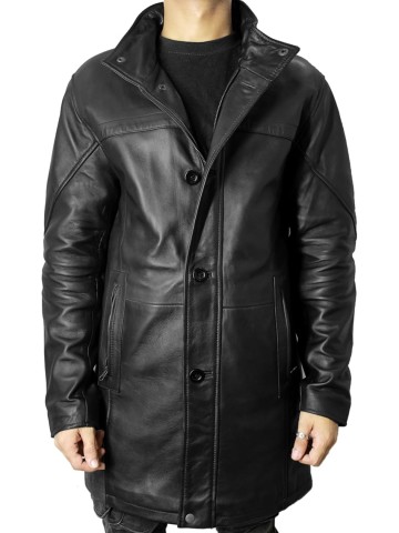 Leather Car Coat For Men 3/4 Length Mens Leather Trench Coat - Real Lambskin Long Leather Jacket For Men