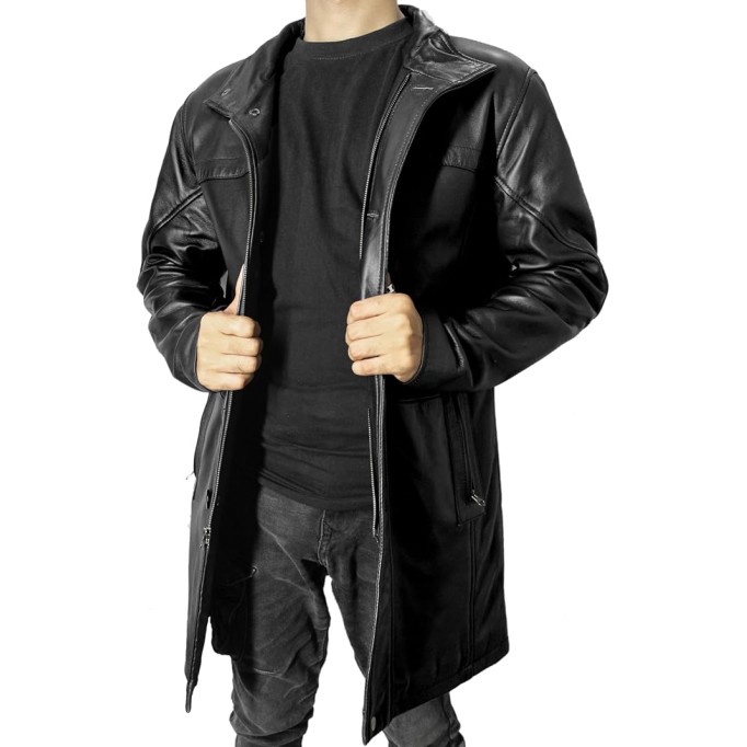Leather Car Coat For Men 3/4 Length Mens Leather Trench Coat - Real Lambskin Long Leather Jacket For Men
