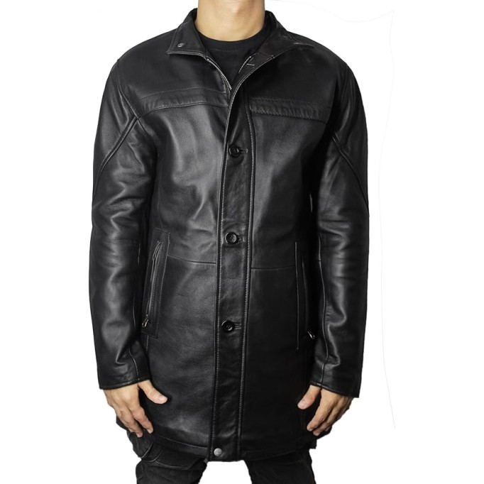 Leather Car Coat For Men 3/4 Length Mens Leather Trench Coat - Real Lambskin Long Leather Jacket For Men