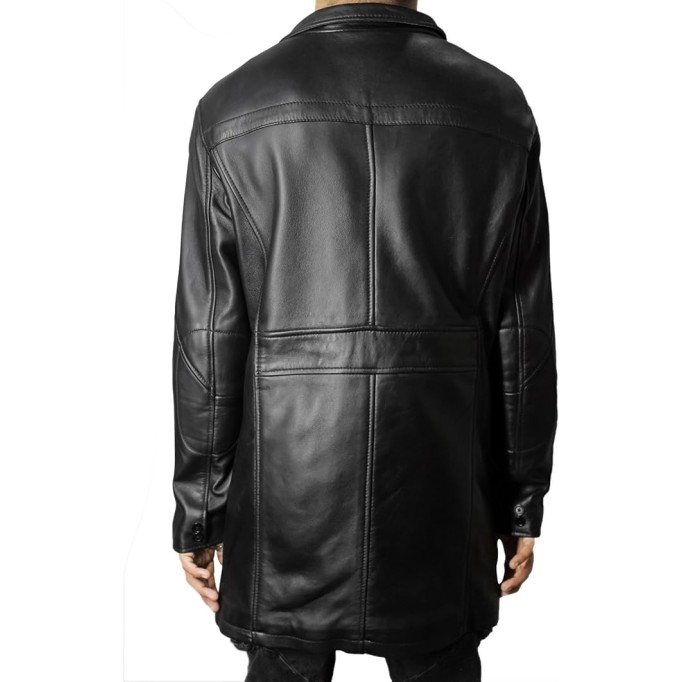 Leather Car Coat For Men 3/4 Length Mens Leather Trench Coat - Real Lambskin Long Leather Jacket For Men