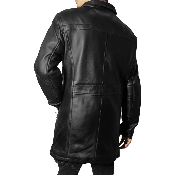 Leather Car Coat For Men 3/4 Length Mens Leather Trench Coat - Real Lambskin Long Leather Jacket For Men