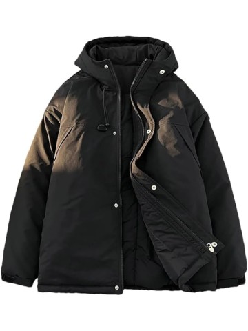 Mens Outdoor Fishing Hooded Parkas Solid Color Oversized Down Rain Jacket Zipper Puffer Jacket