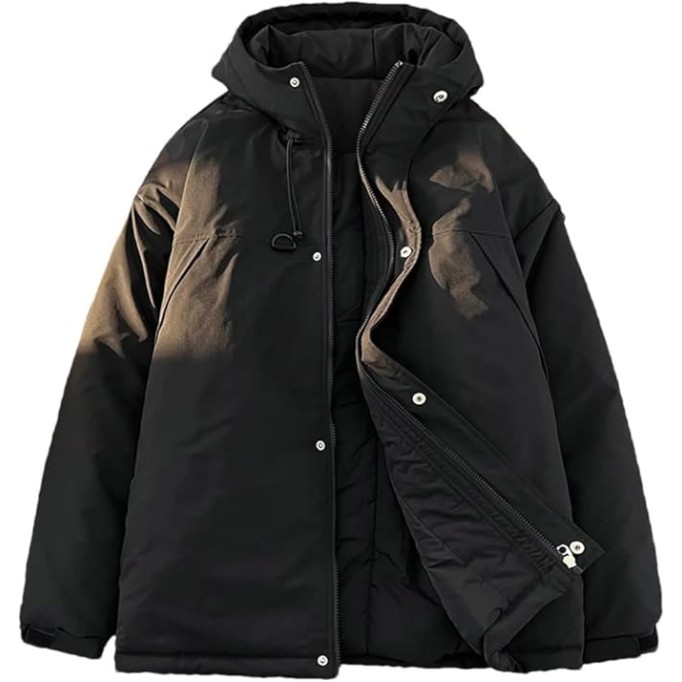 Mens Outdoor Fishing Hooded Parkas Solid Color Oversized Down Rain Jacket Zipper Puffer Jacket