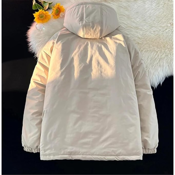 Mens Outdoor Fishing Hooded Parkas Solid Color Oversized Down Rain Jacket Zipper Puffer Jacket