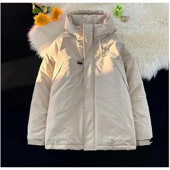 Mens Outdoor Fishing Hooded Parkas Solid Color Oversized Down Rain Jacket Zipper Puffer Jacket