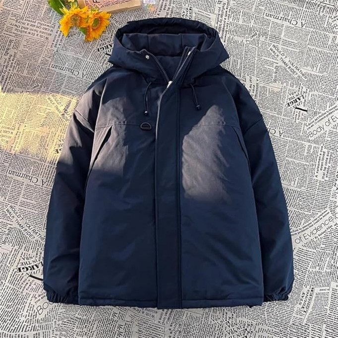 Mens Outdoor Fishing Hooded Parkas Solid Color Oversized Down Rain Jacket Zipper Puffer Jacket