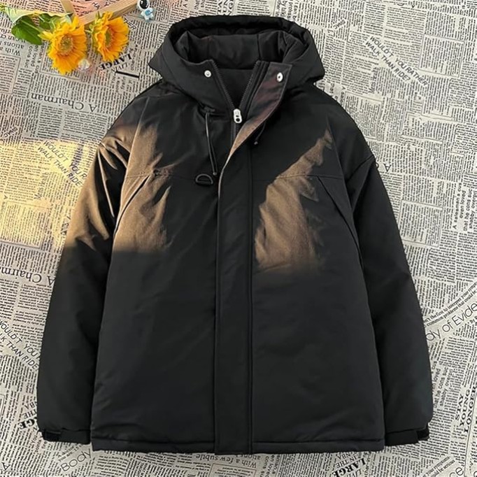 Mens Outdoor Fishing Hooded Parkas Solid Color Oversized Down Rain Jacket Zipper Puffer Jacket