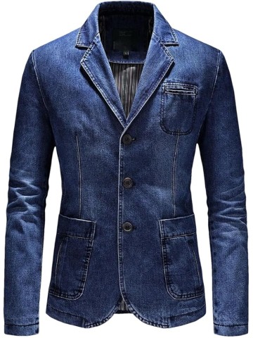Men's Denim Blazers Coat Oversized Fashion Casual Lapel Button Down Suit Jacket Outerwear